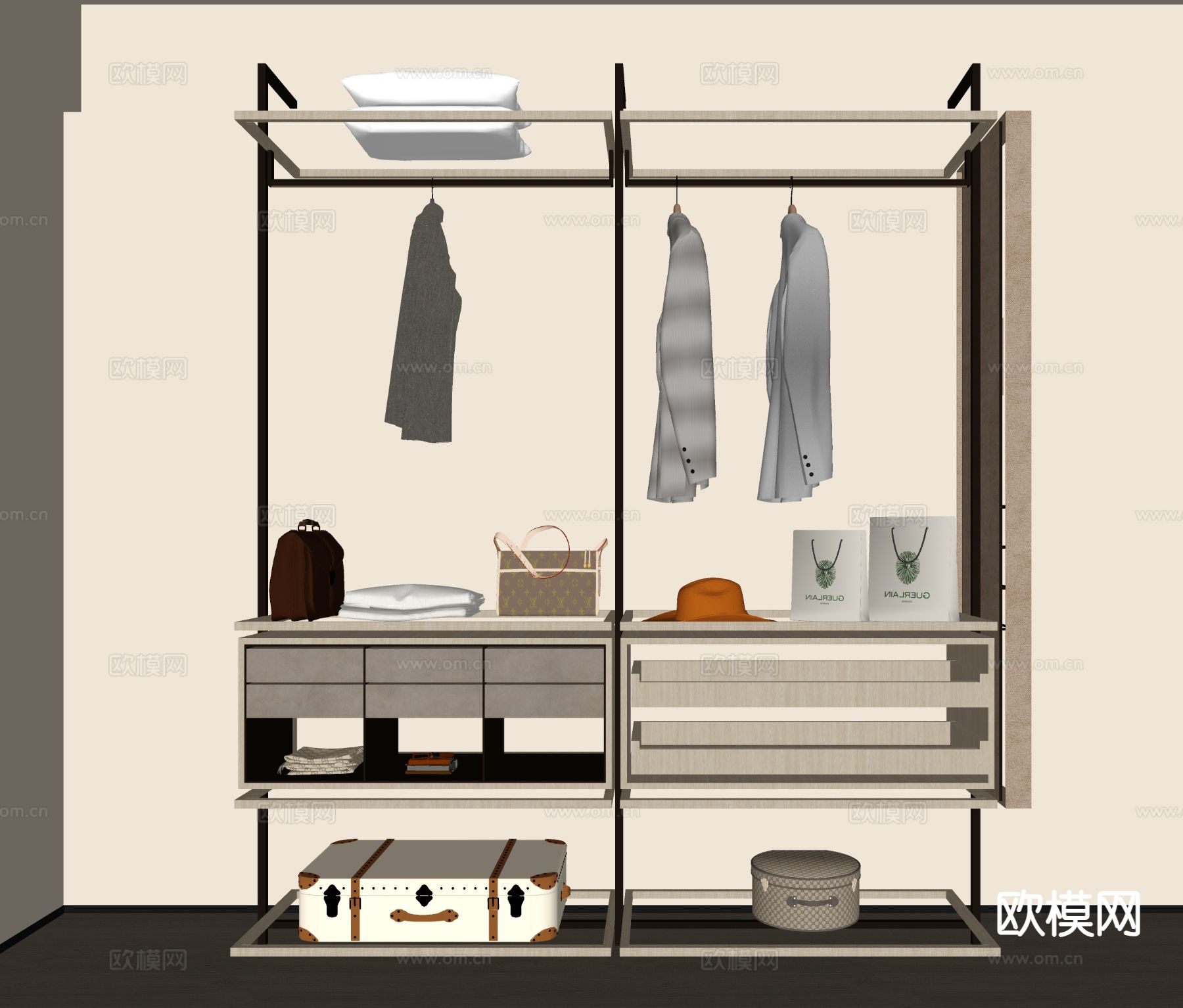 现代衣柜su模型下载（渲染图1）