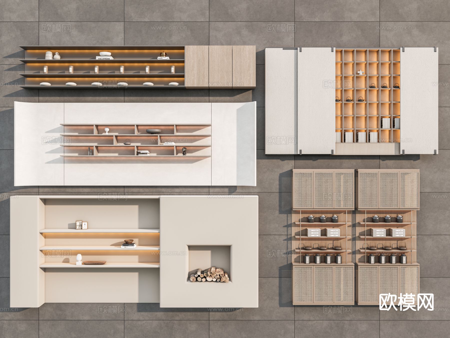 新中式茶柜su模型下载（渲染图2）