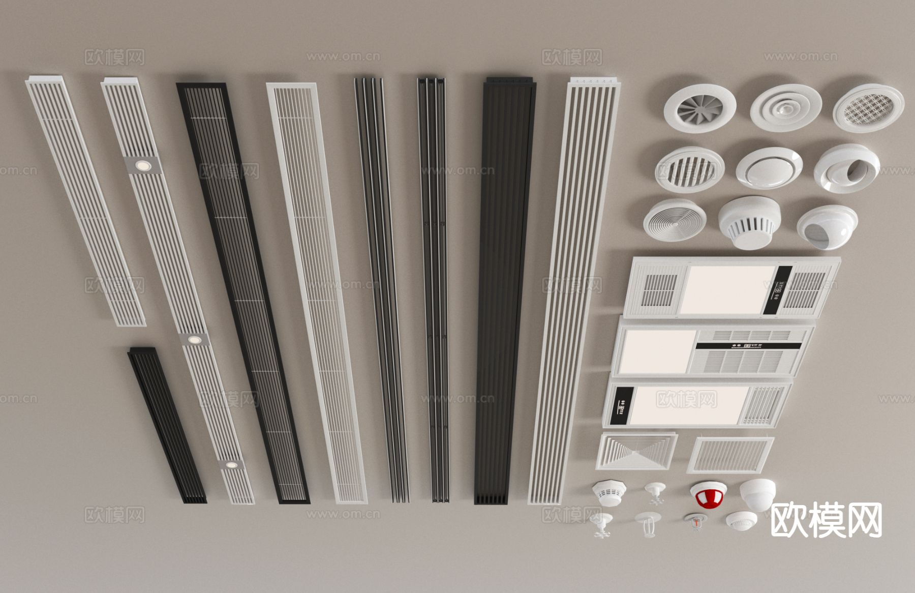 空调出风口 浴霸 烟感 烟杆su模型下载（渲染图2）