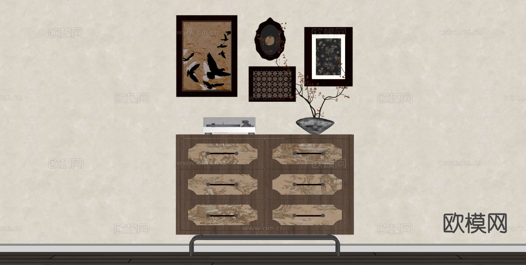 中古风储物柜su模型下载（渲染图1）