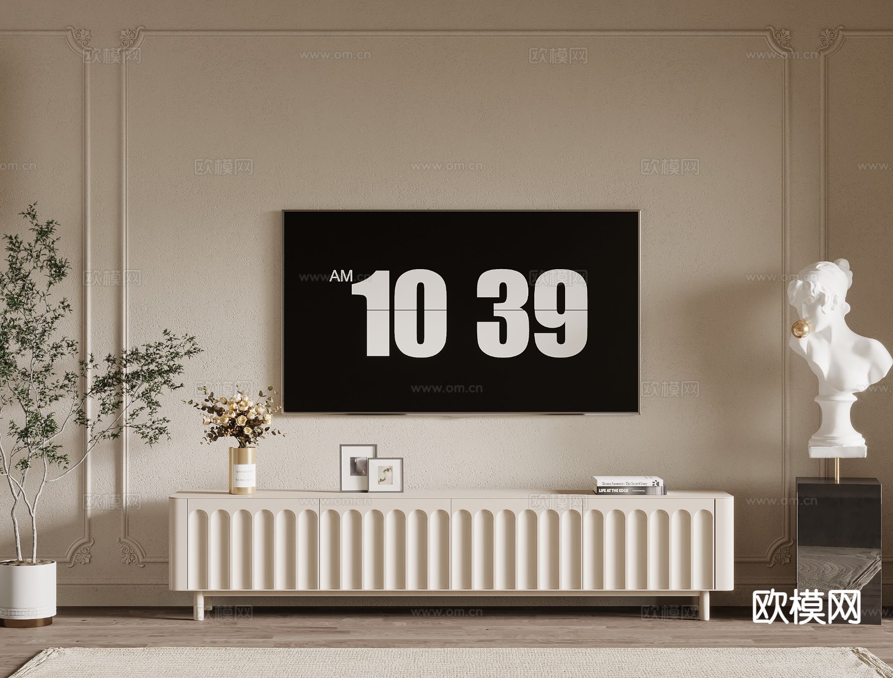 奶油风电视柜3d模型下载