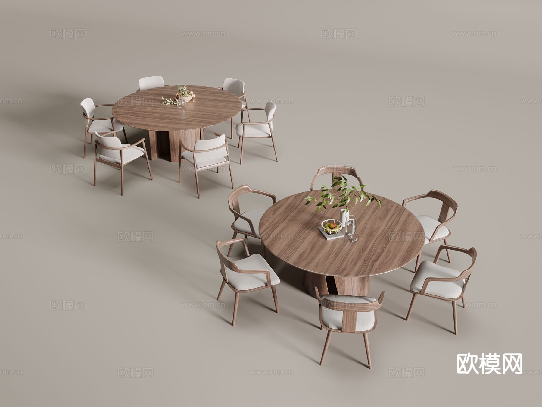 中古风餐桌椅 圆餐桌3d模型