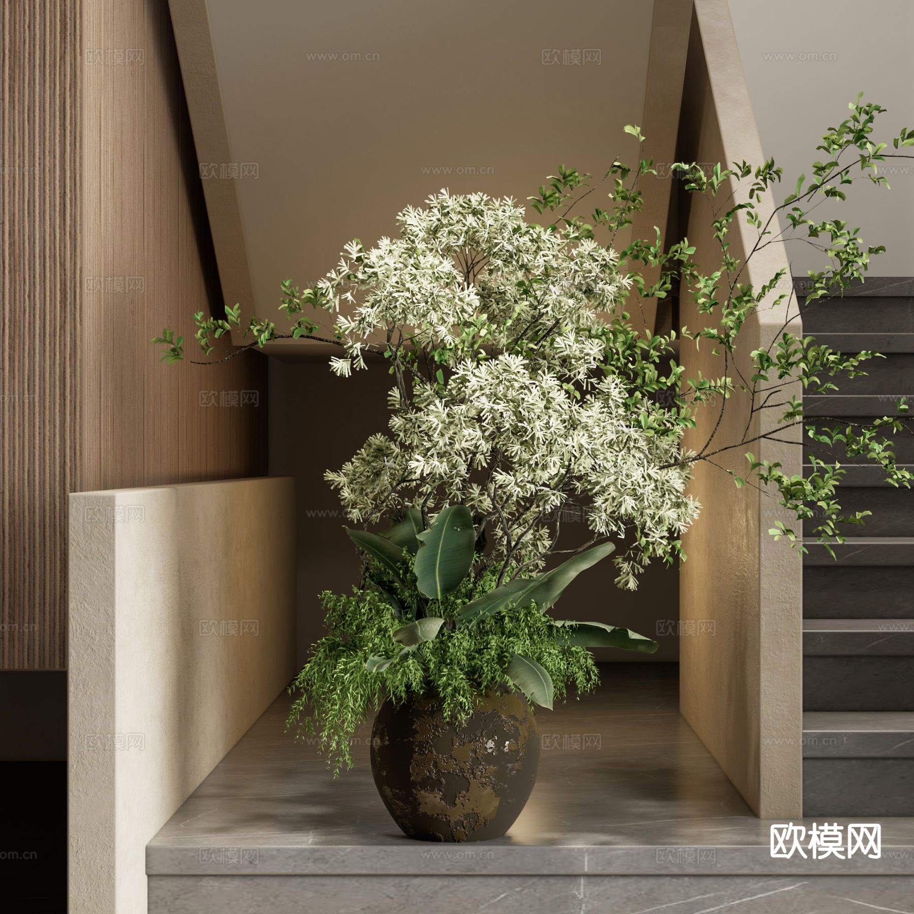 现代陶罐花艺 花瓶花艺 插花3d模型