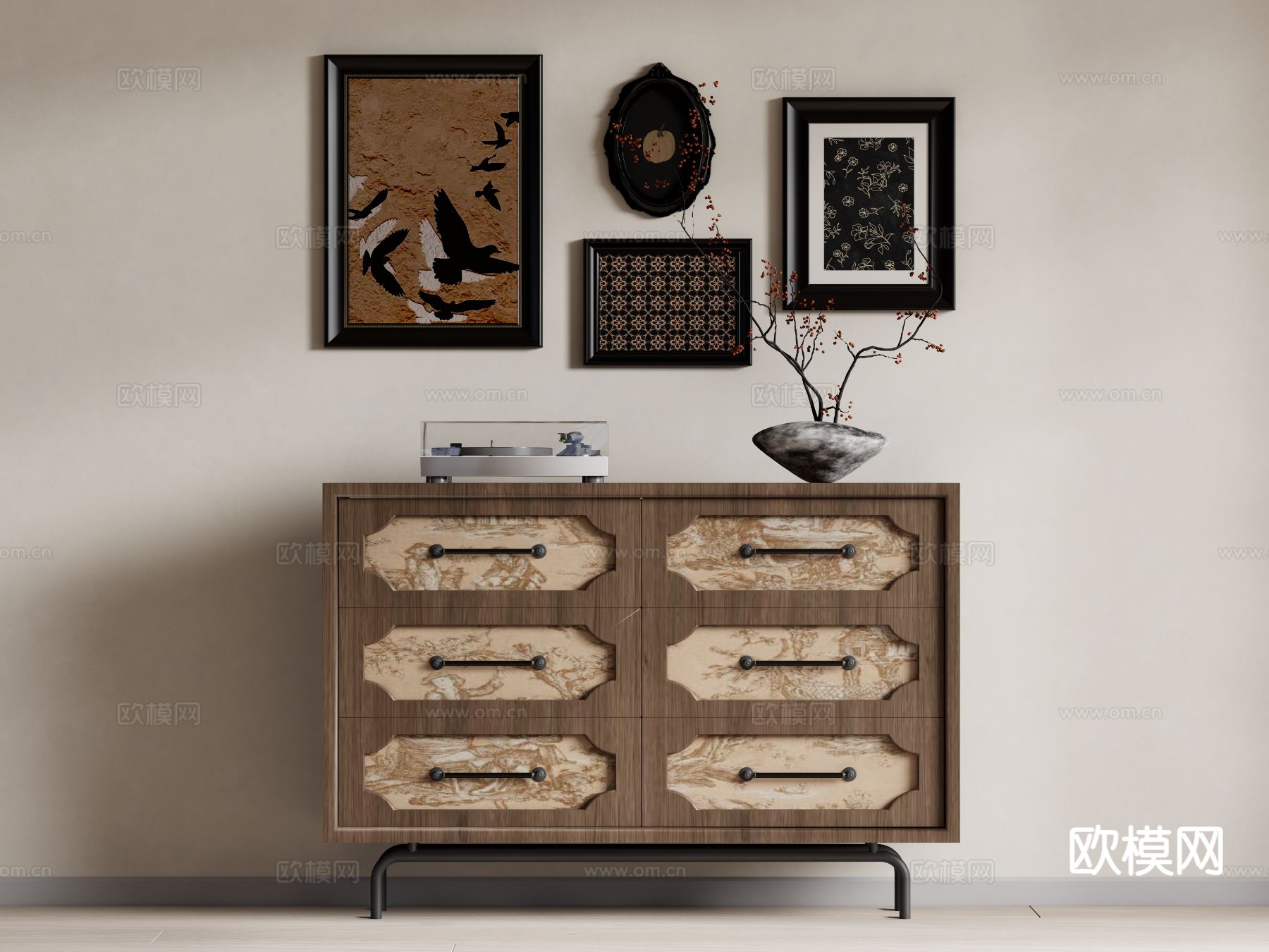 中古风储物柜su模型下载（渲染图2）