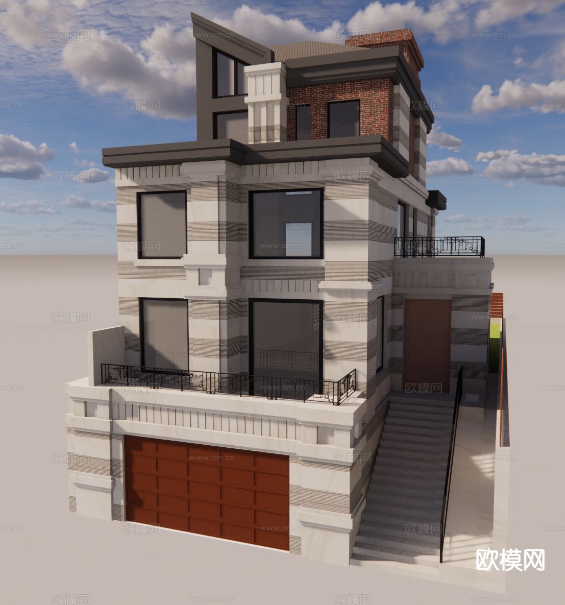 海棠别墅外观su模型下载（渲染图1）