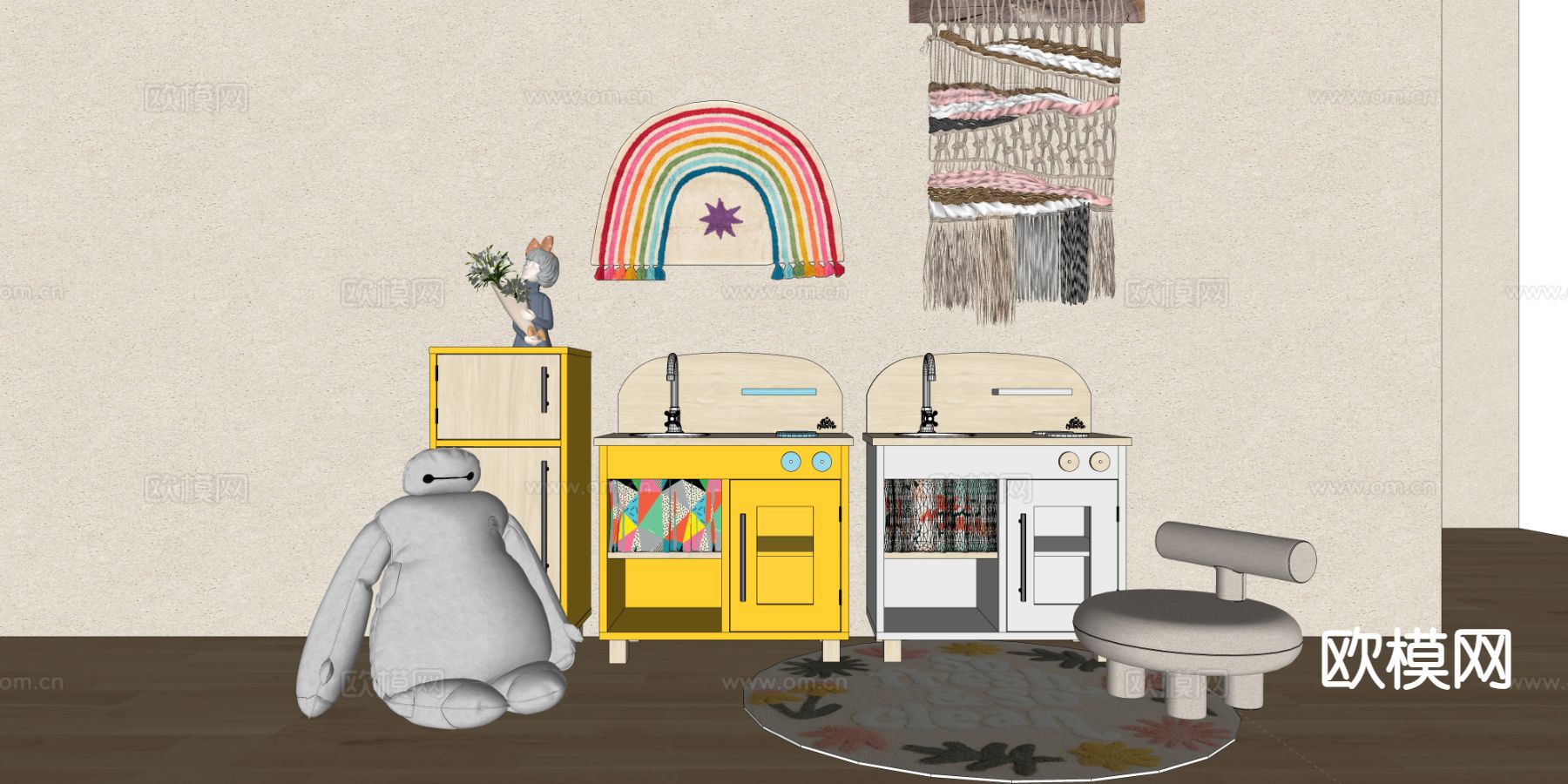 儿童桌椅 玩偶su模型下载（渲染图1）