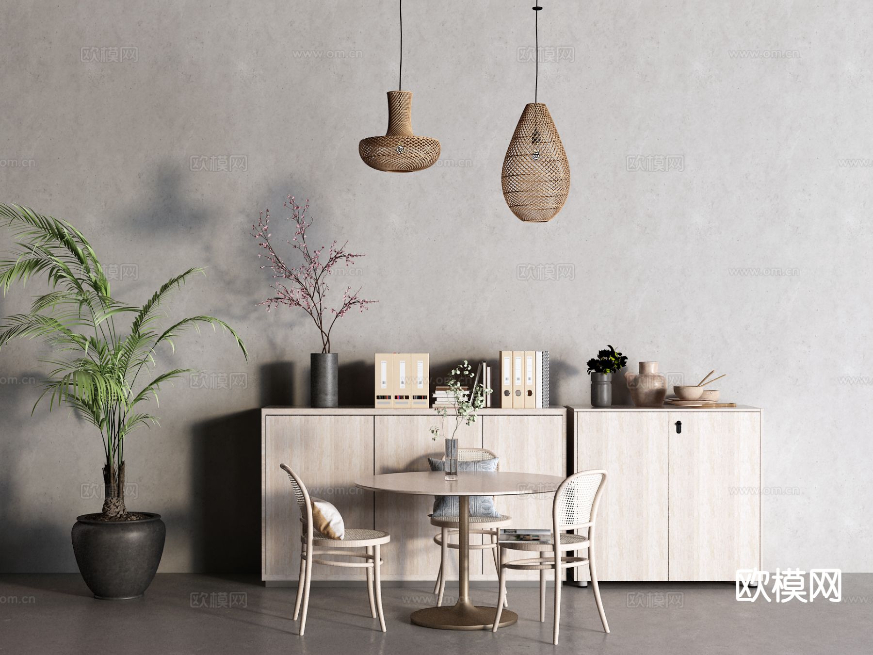 侘寂休闲桌椅 文件柜3d模型下载