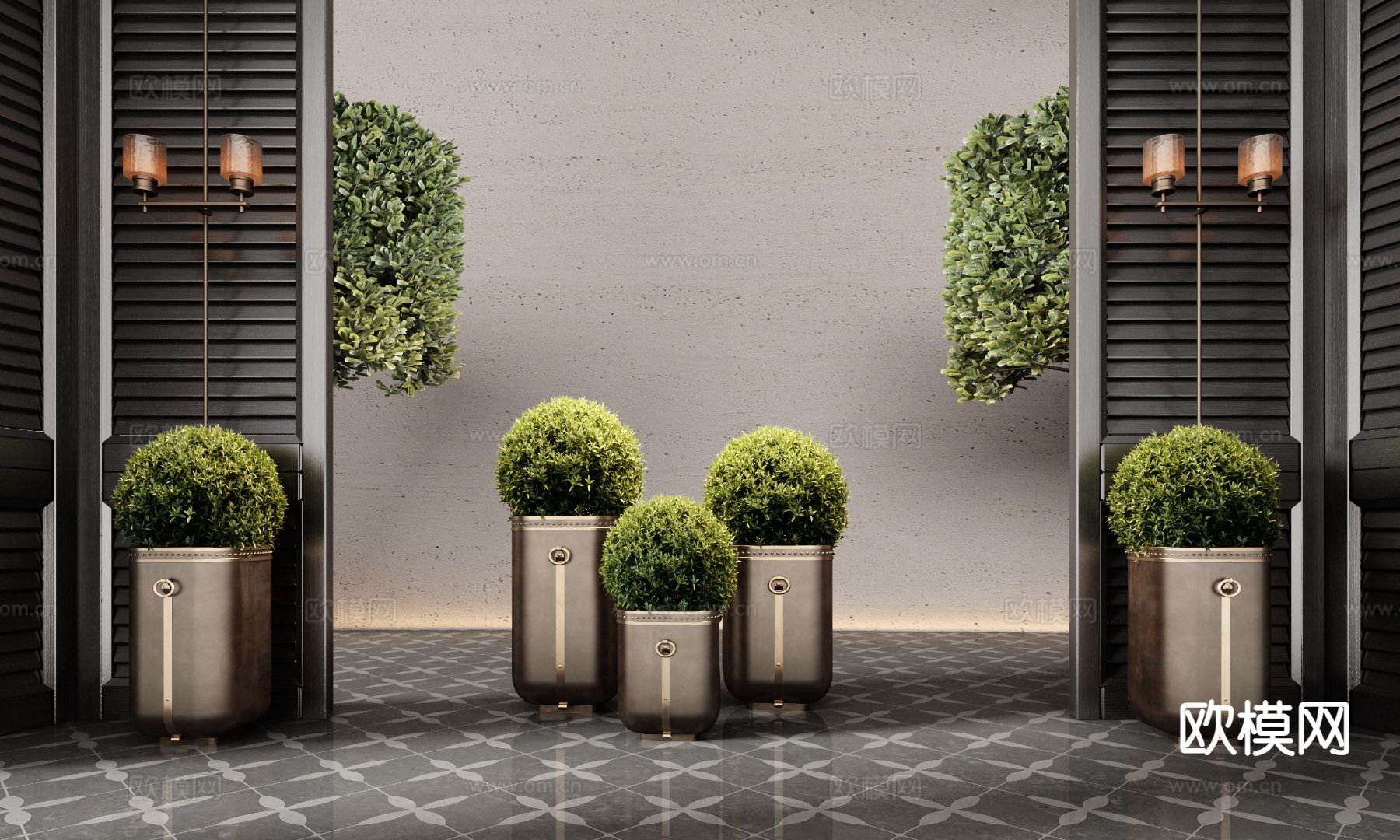 苔藓球 盆栽 花盆su模型下载（渲染图2）