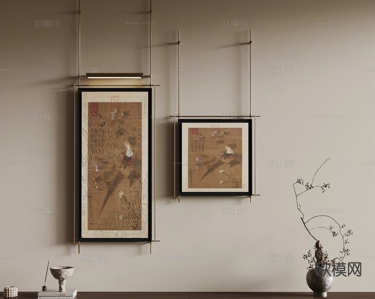 新中式装饰画 花鸟画 壁画灯3d模型下载