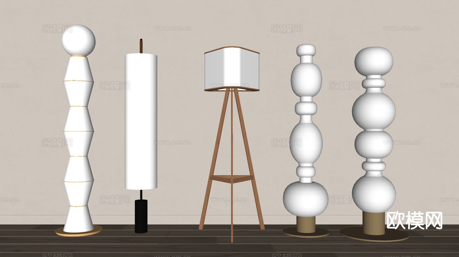 奶油风落地灯su模型下载（渲染图1）