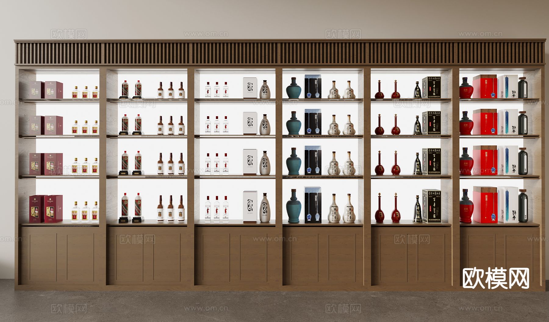 现代白酒柜 展柜 酒水摆件3d模型下载