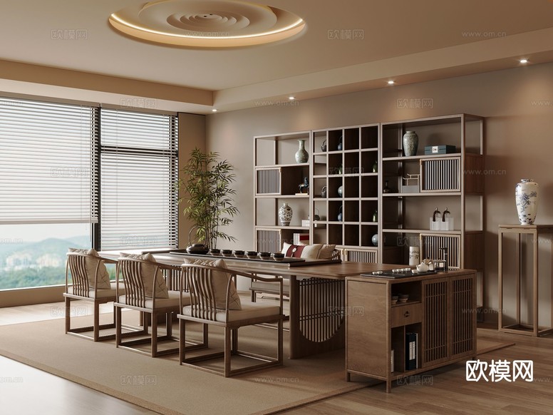 新中式茶室3d模型下載