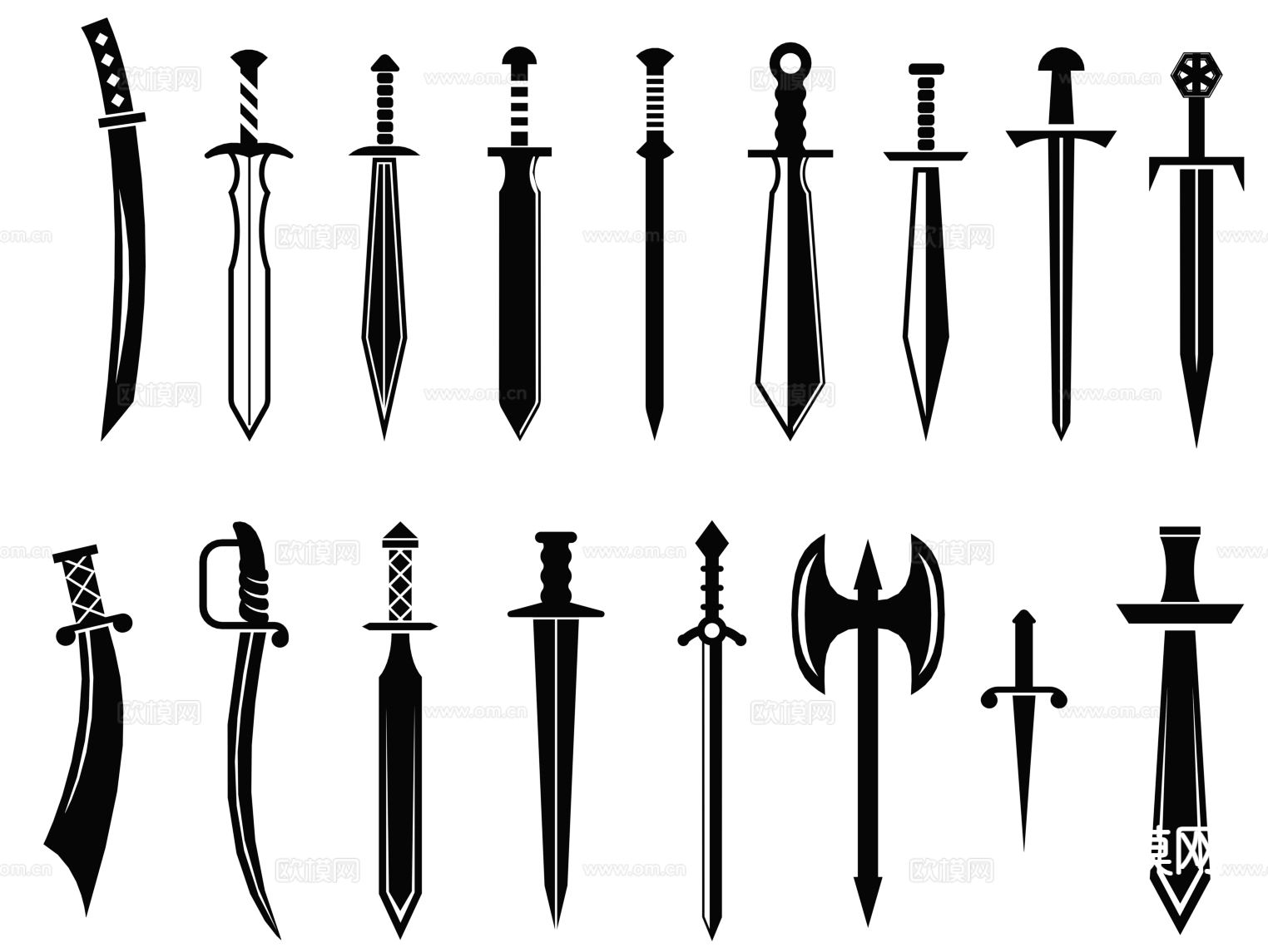 刀 兵器 墙饰 剪影su模型下载（渲染图2）