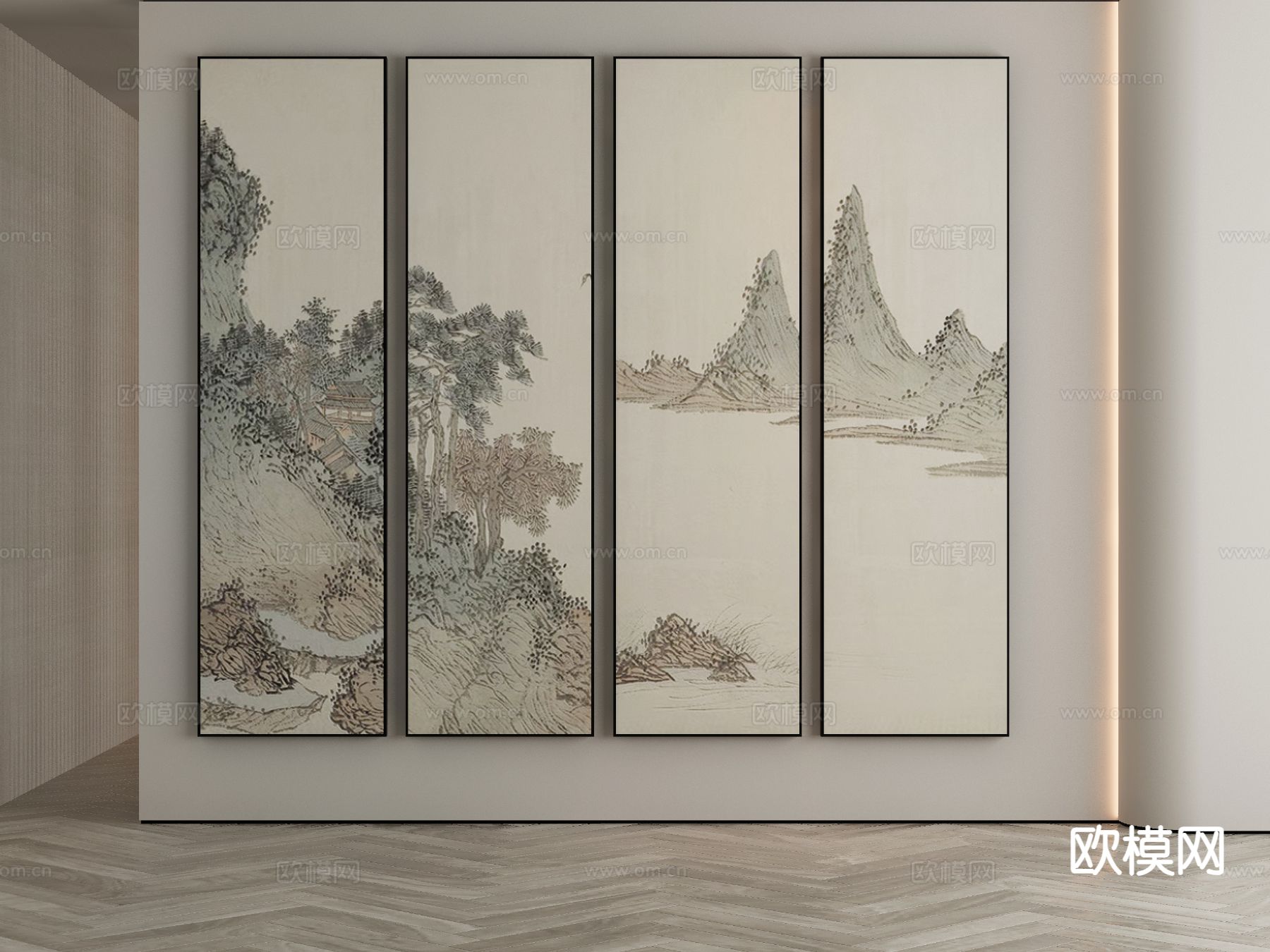 新中式山水画 艺术画 装饰画 挂画3d模型