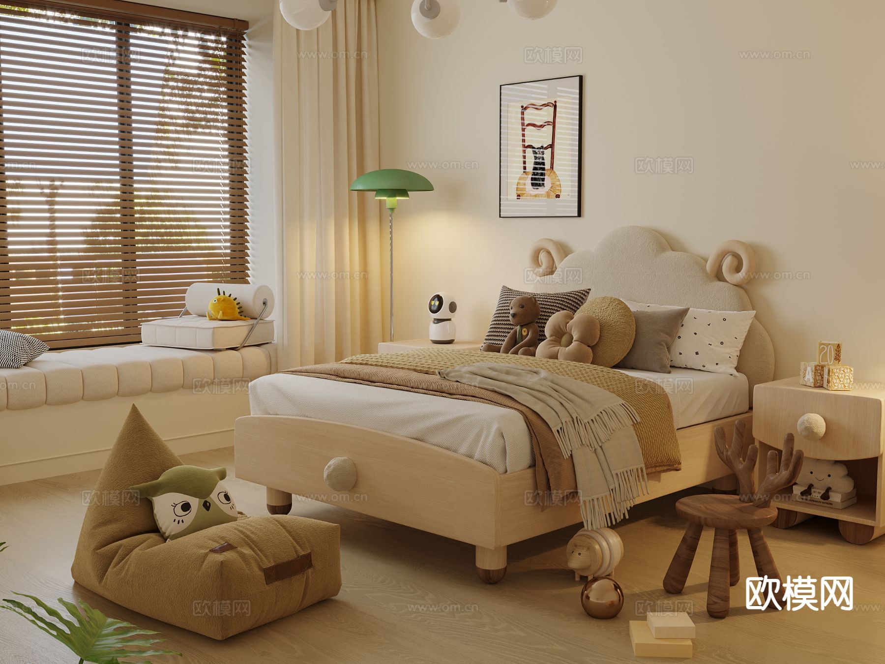 奶油风儿童床3d模型下载