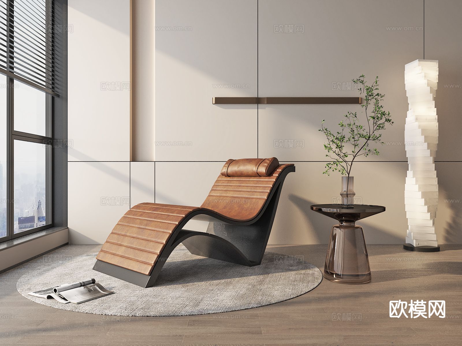 现代躺椅 休闲椅su模型下载（渲染图2）