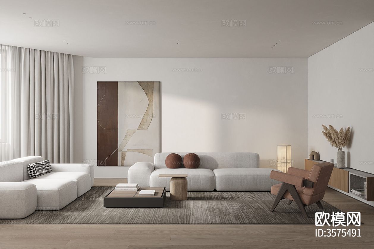 现代极简客餐厅装修效果图下载（渲染图1）