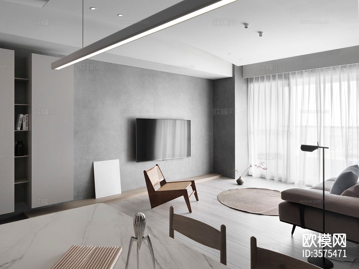 现代极简风客餐厅装修效果图下载（渲染图4）