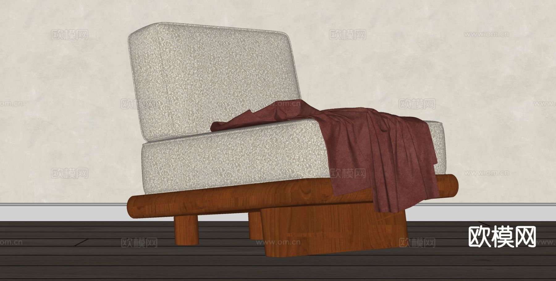 侘寂风单人沙发su模型下载（渲染图1）