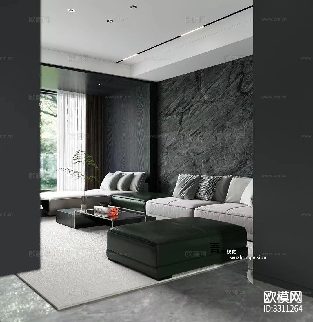 高级灰客餐厅装修效果图下载（渲染图2）