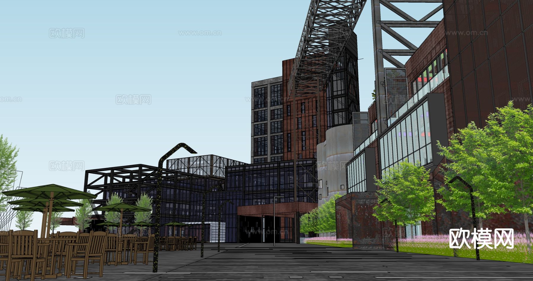 废弃工厂遗址 厂房仓库su模型下载（渲染图3）