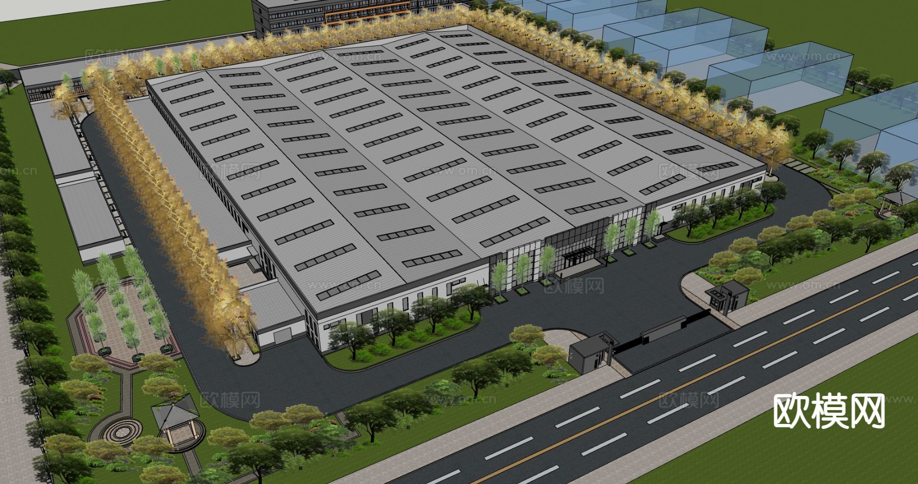 废弃工厂遗址 厂房仓库su模型下载（渲染图3）