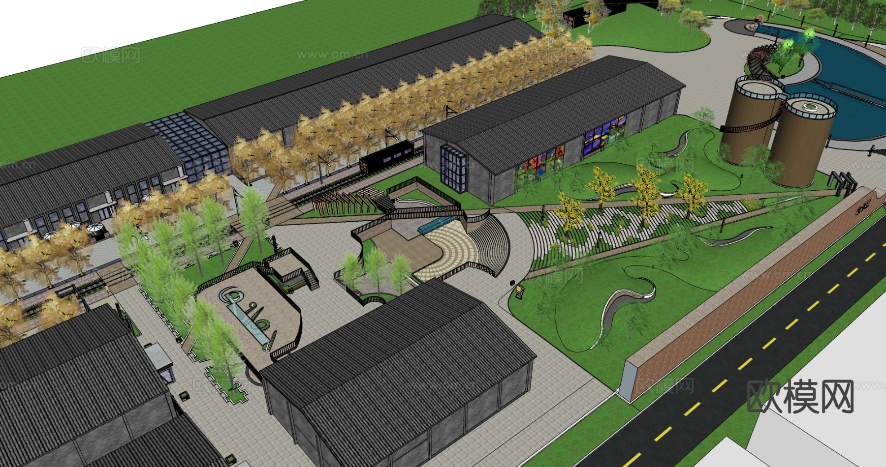 废弃工厂遗址 厂房仓库su模型下载（渲染图2）