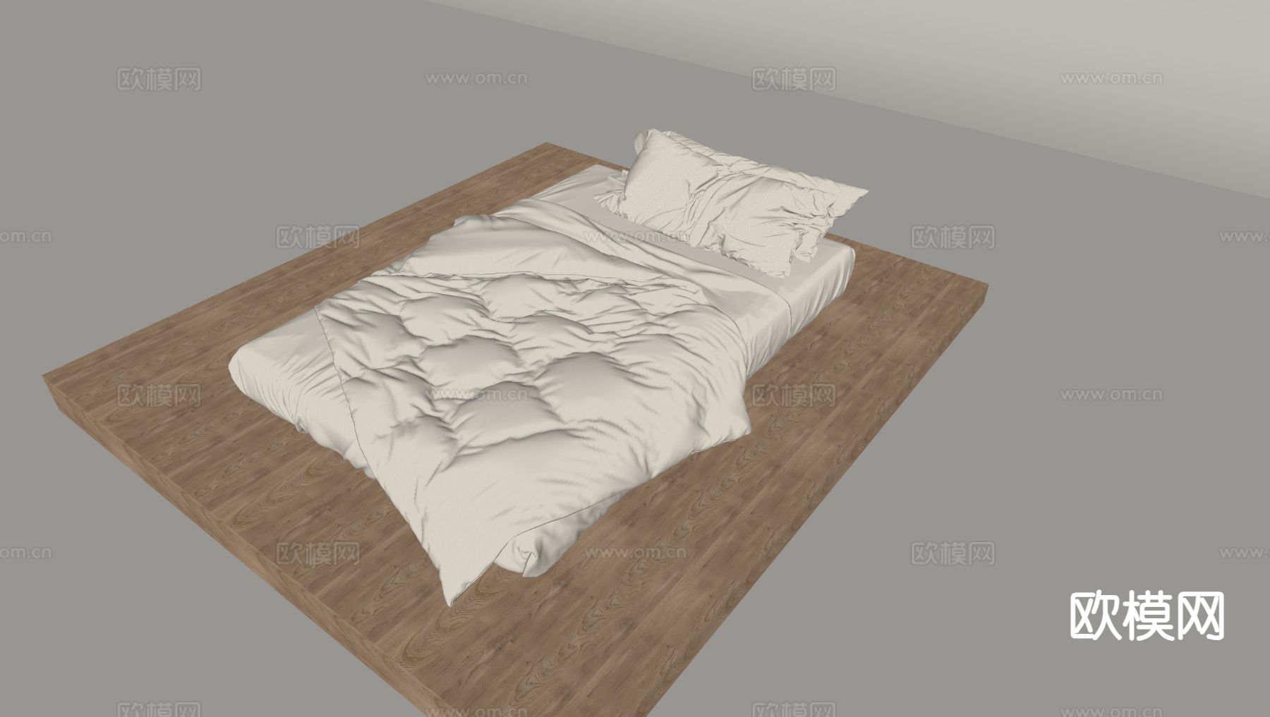 奶油风地台床 床垫su模型下载（渲染图1）