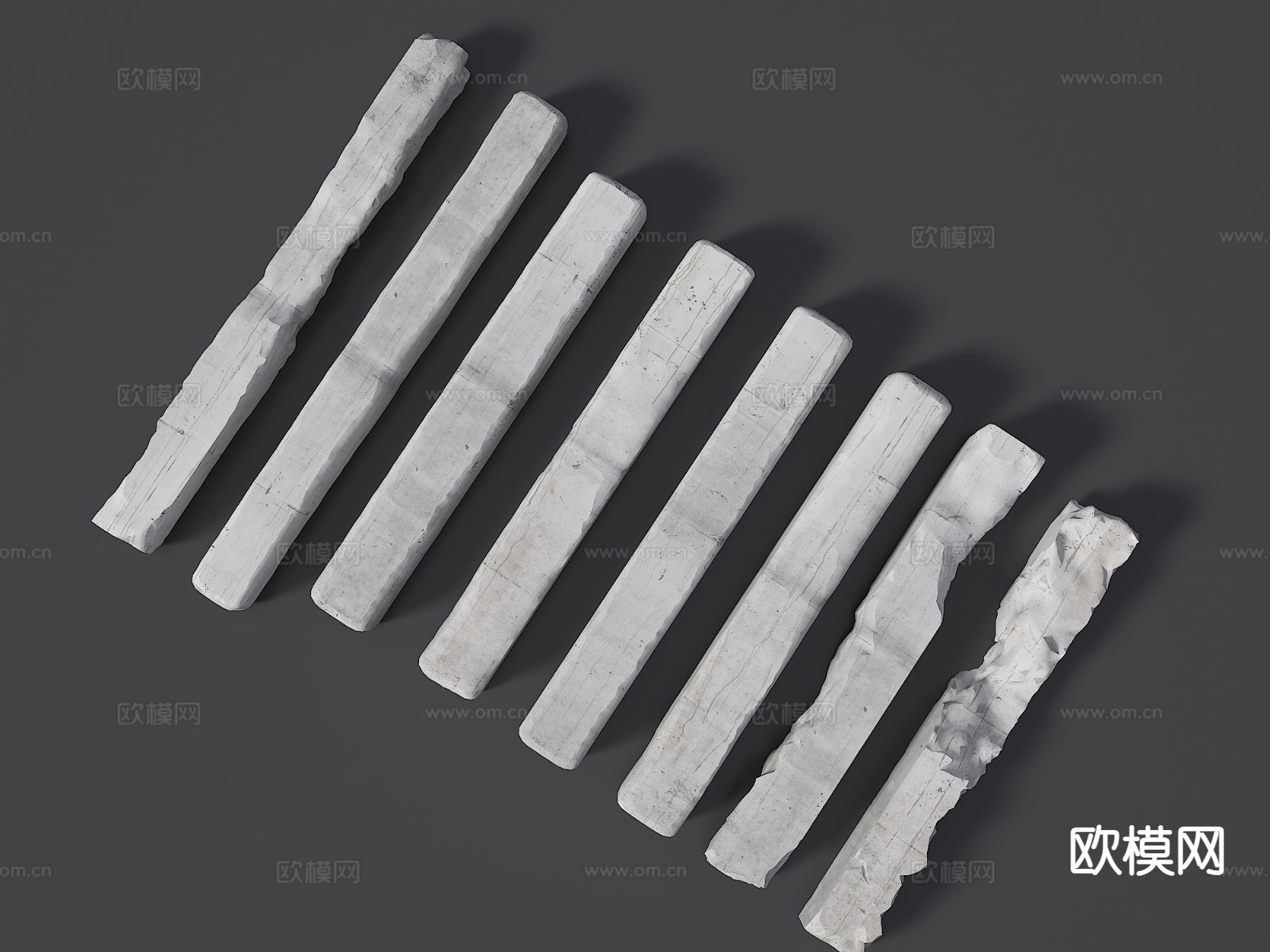 现代水泥柱子 破损柱子su模型下载（渲染图2）