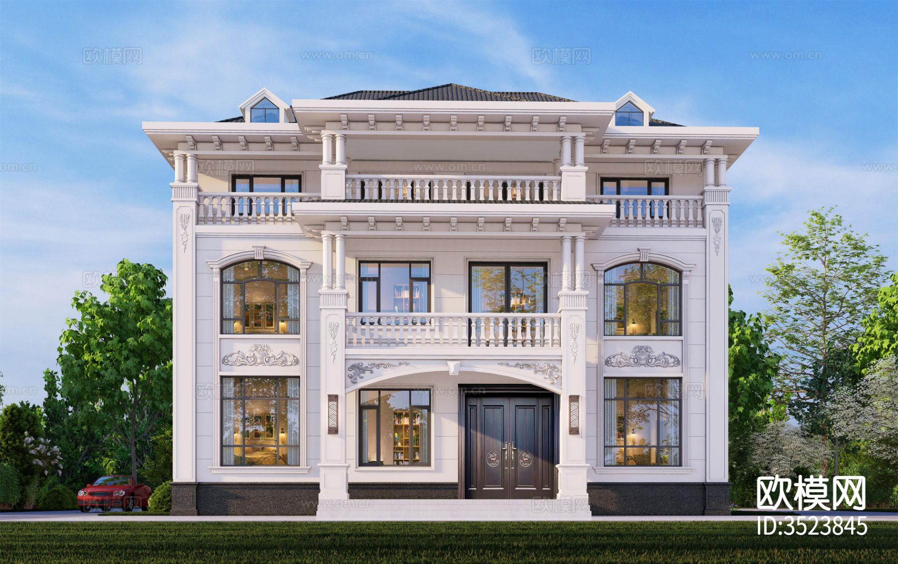 欧式两层半独栋别墅cad平面图下载（渲染图1）