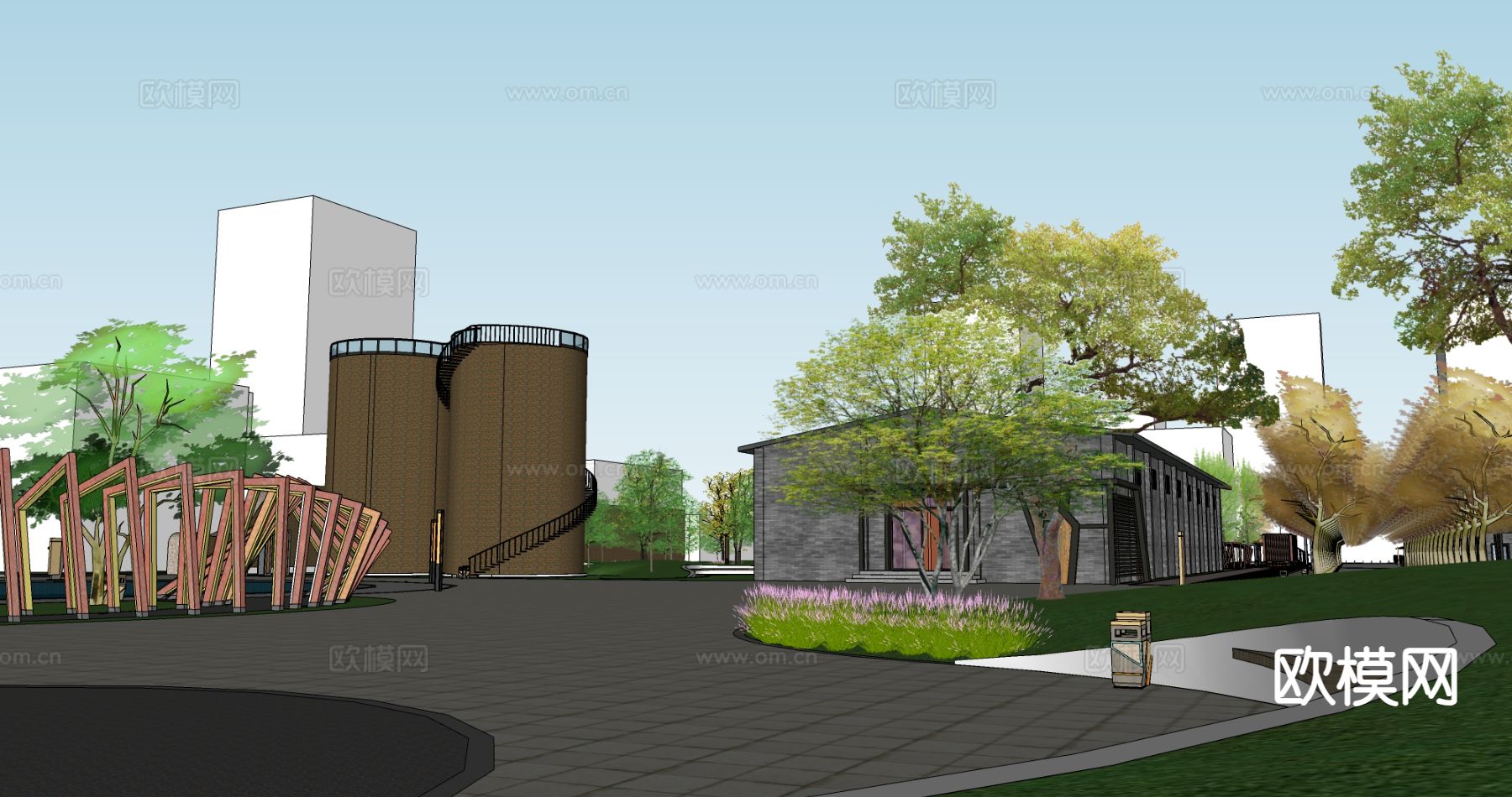 废弃工厂遗址 厂房仓库su模型下载（渲染图1）