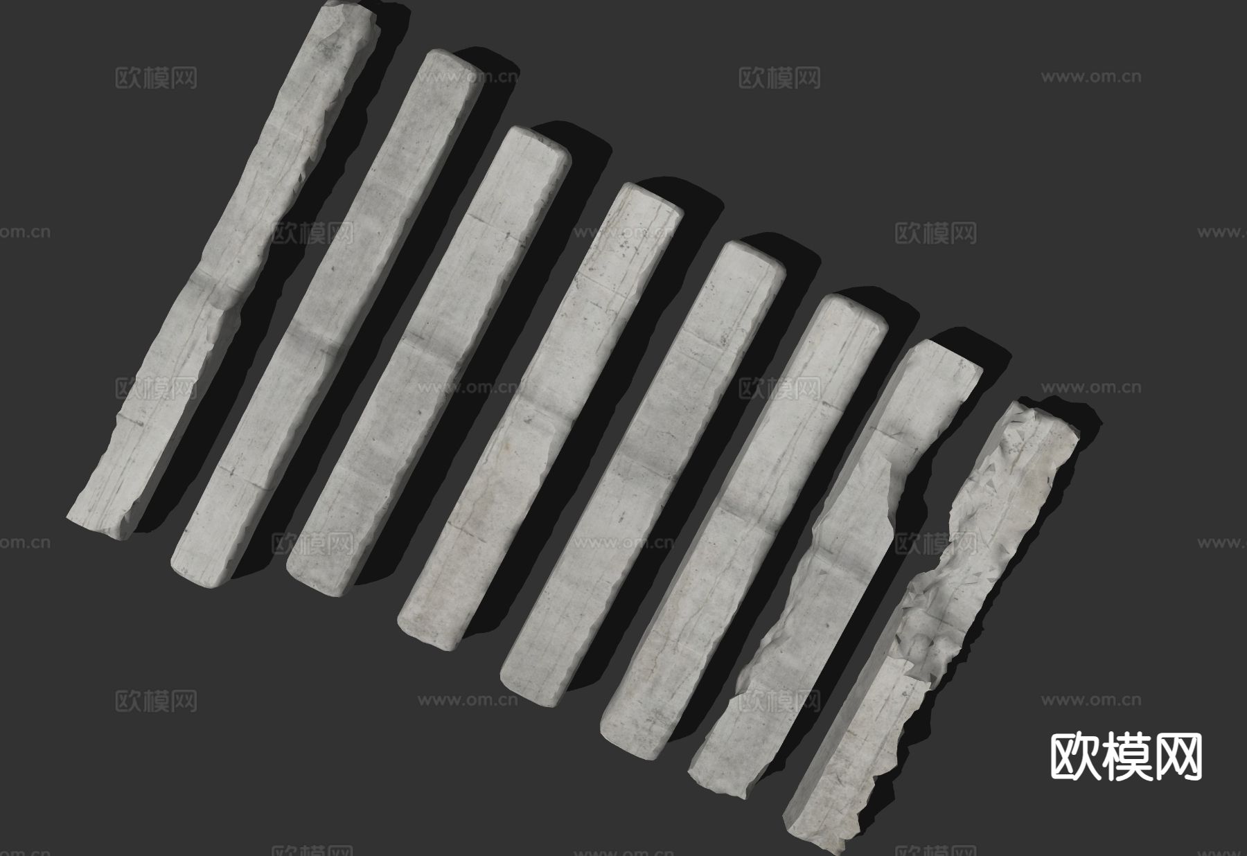 现代水泥柱子 破损柱子su模型下载（渲染图1）