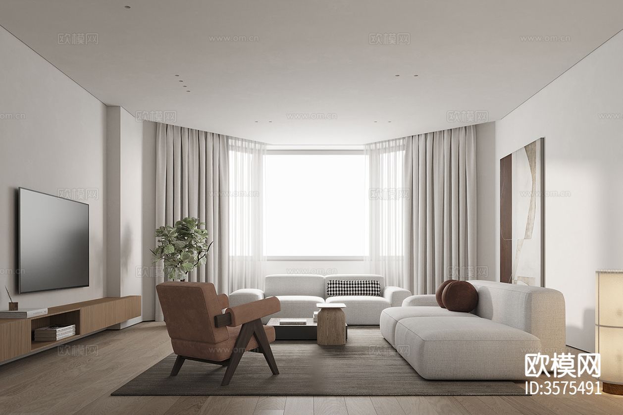 现代极简客餐厅装修效果图下载（渲染图4）