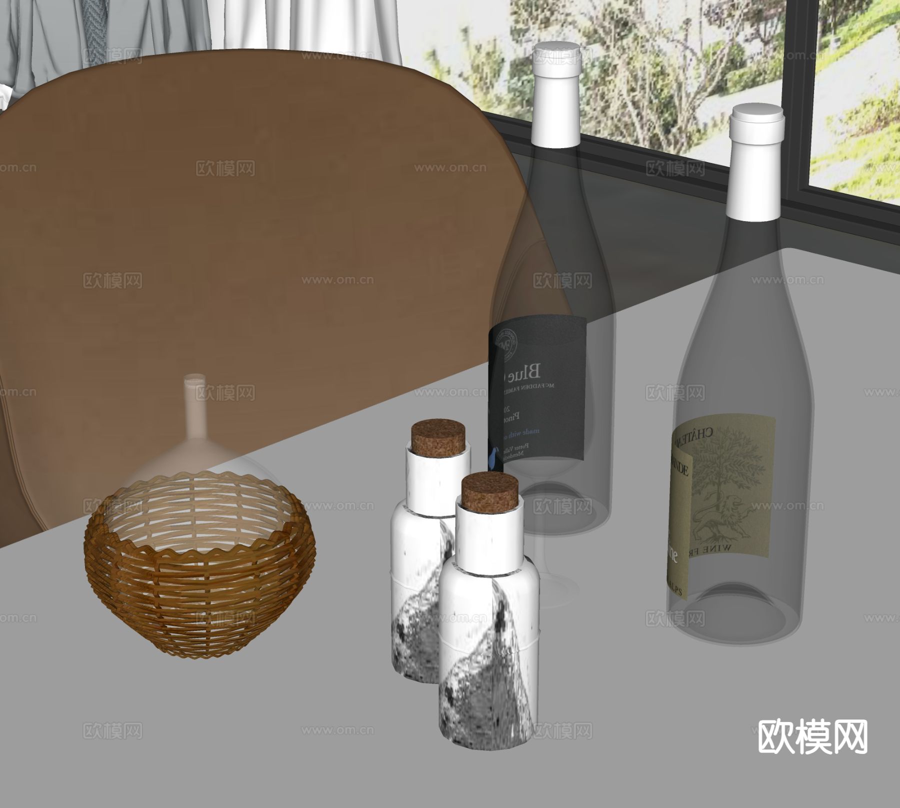 酒瓶 高脚杯 水杯 花篮su模型下载（渲染图1）