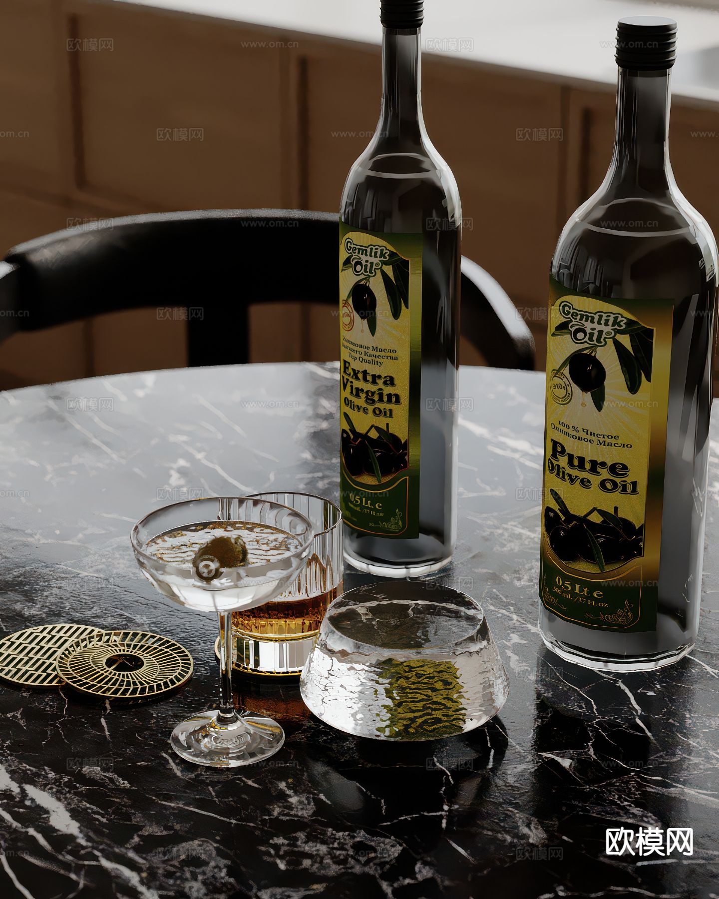 酒瓶 高脚杯 水杯 酒水su模型下载（渲染图2）