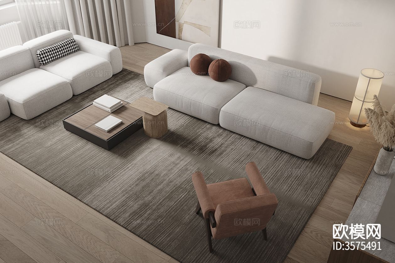 现代极简客餐厅装修效果图下载（渲染图6）