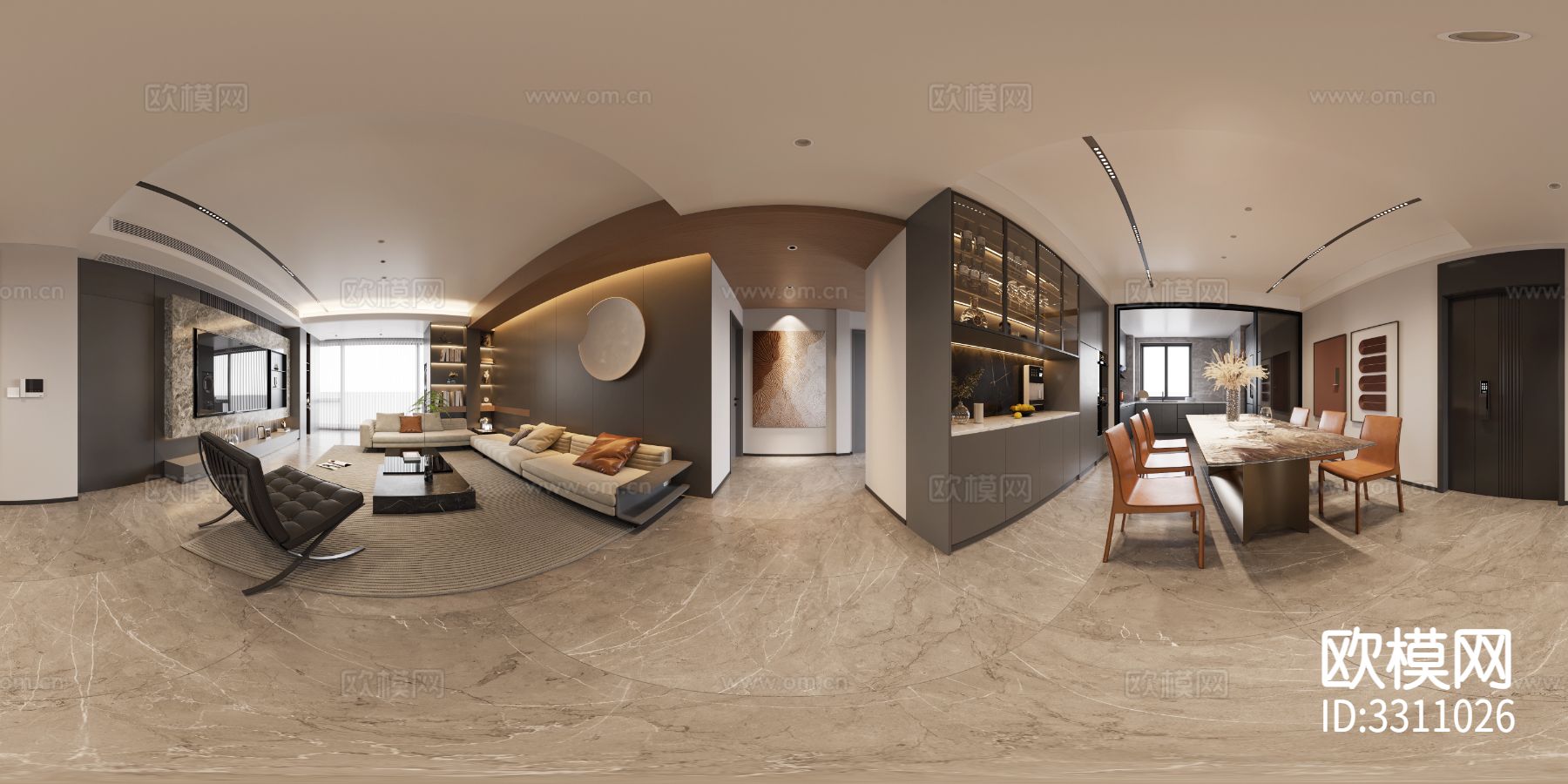 现代客餐厅装修效果图下载（渲染图3）