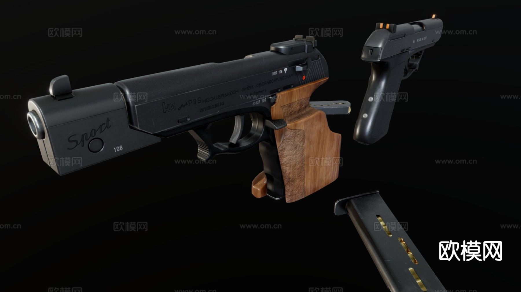 P9s手枪3d模型下载（渲染图1）