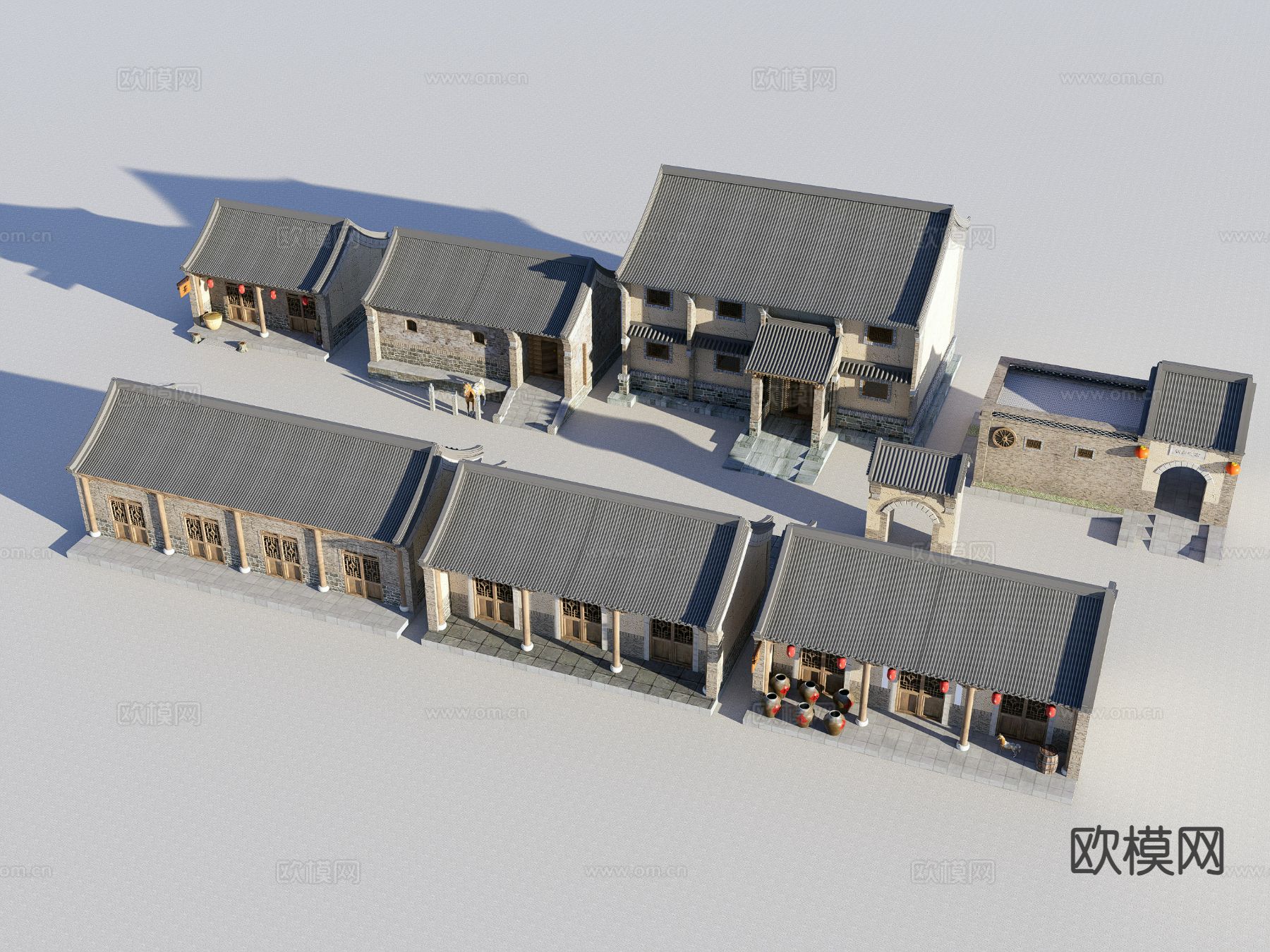 中式乡村民房 古建筑 民国建筑su模型下载（渲染图2）