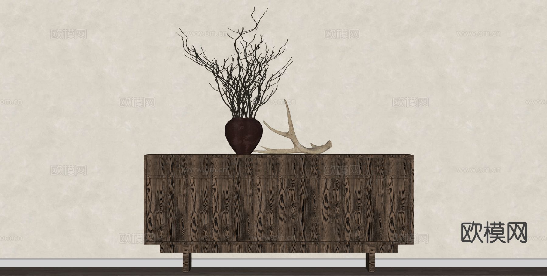 侘寂风储物柜su模型下载（渲染图1）