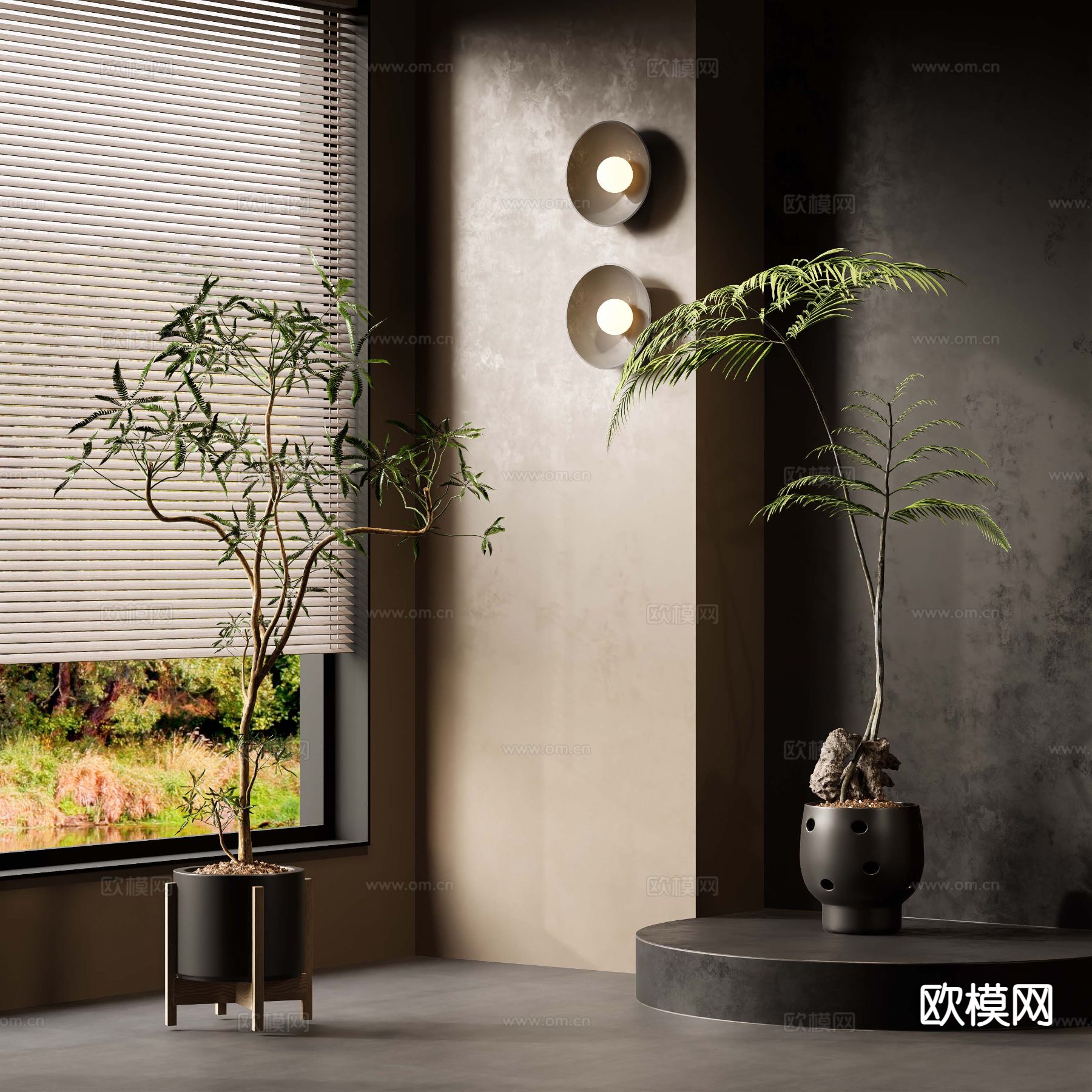 中古风盆栽su模型下载（渲染图2）