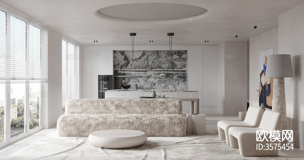 现代极简风客餐厅装修效果图下载（渲染图1）