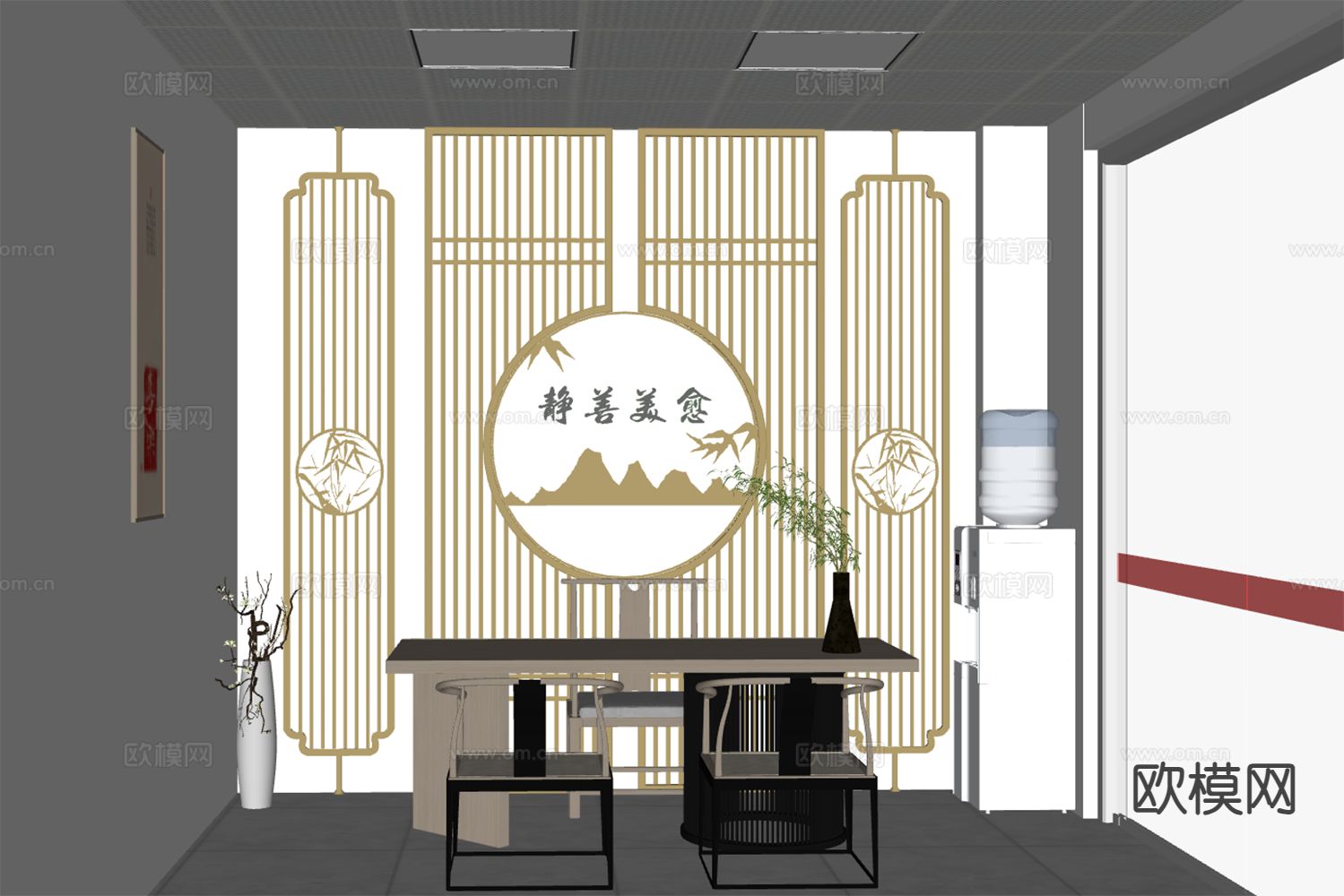 新中式休闲室su模型下载（渲染图1）