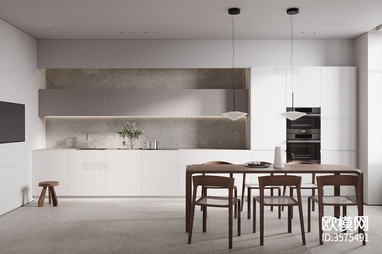 现代极简客餐厅装修效果图下载（渲染图11）