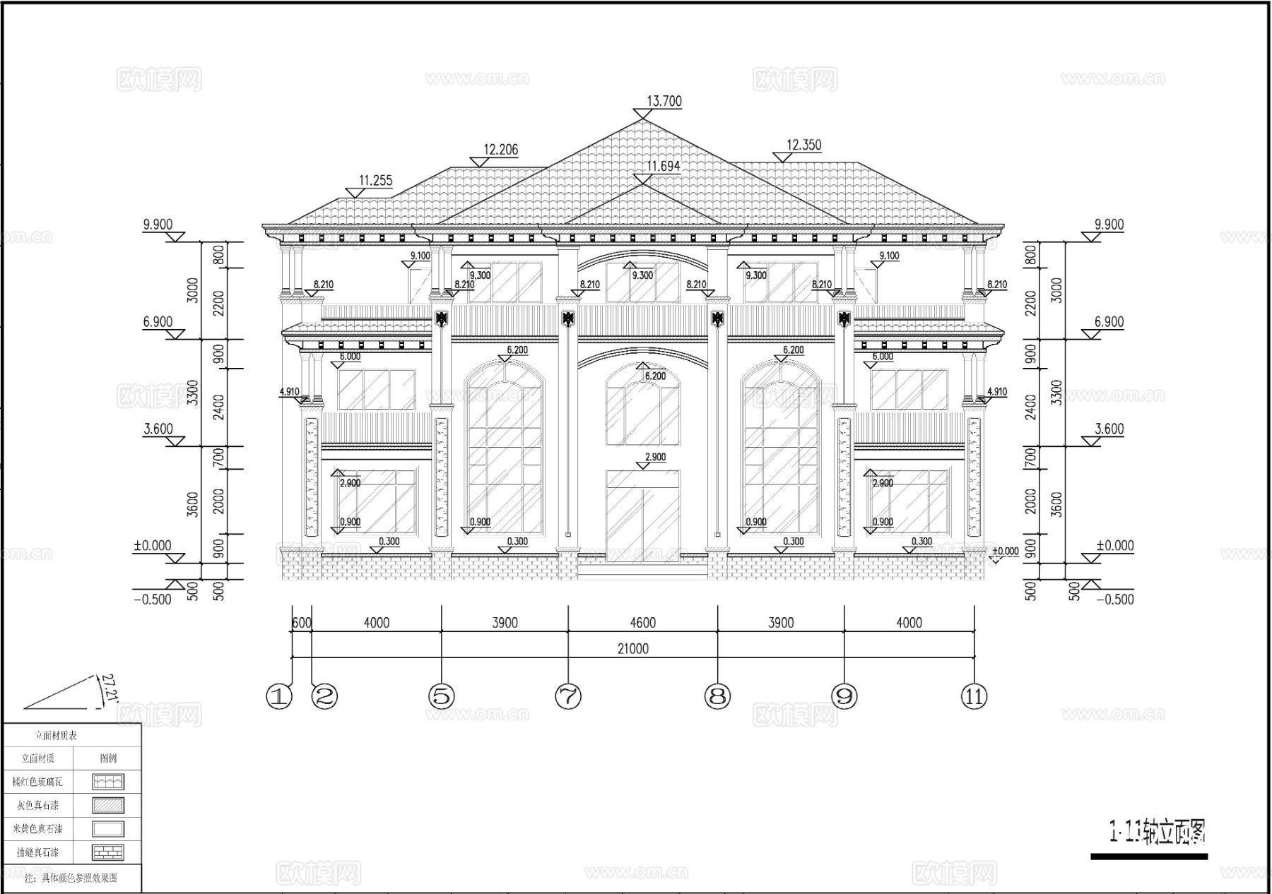 欧式三层大开间别墅cad平面图下载（渲染图4）