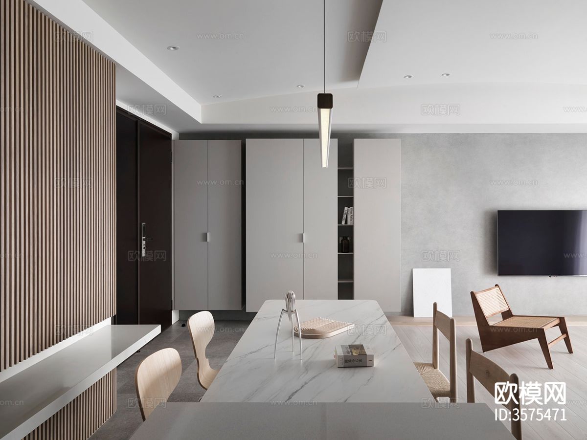 现代极简风客餐厅装修效果图下载（渲染图6）
