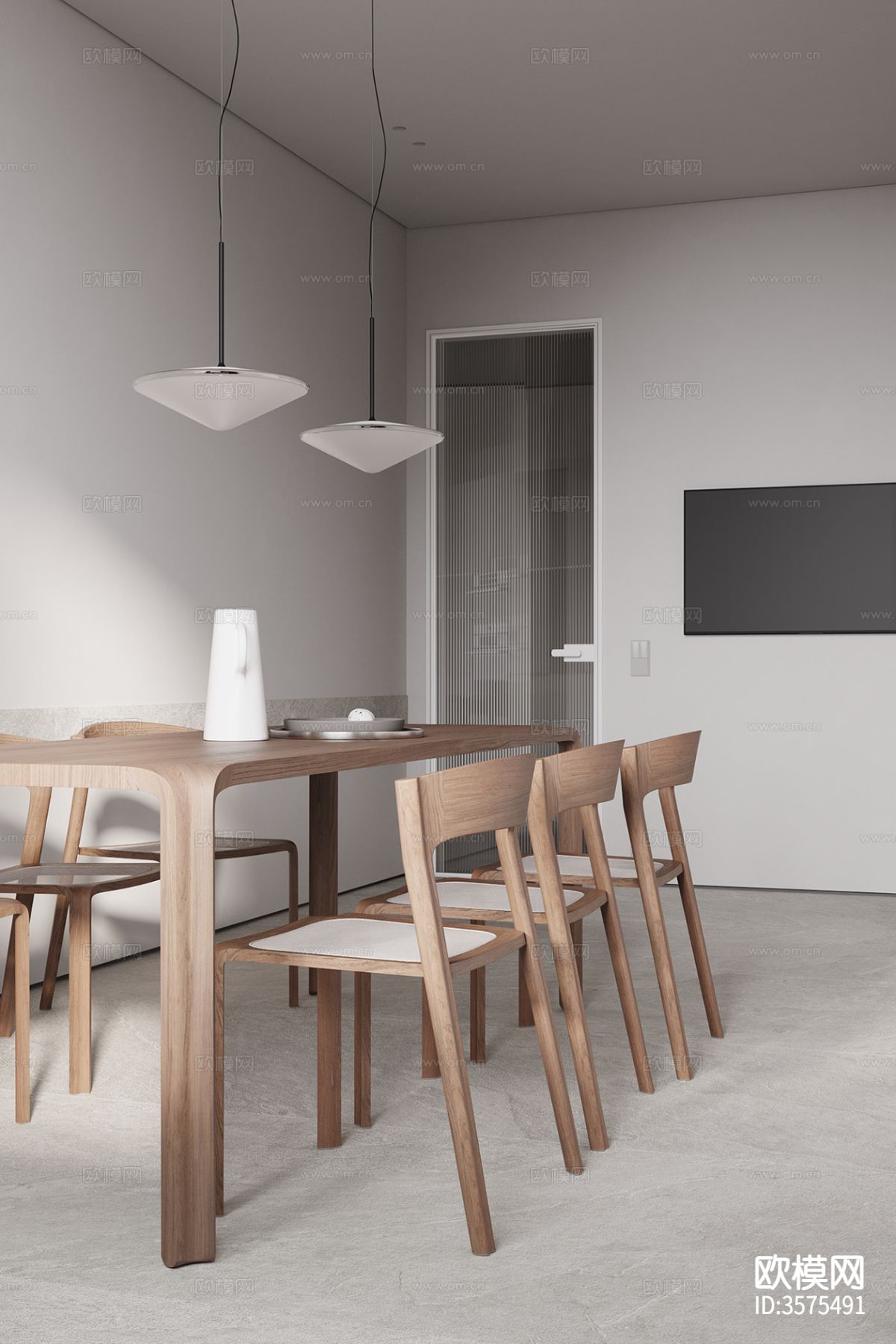 现代极简客餐厅装修效果图下载（渲染图9）