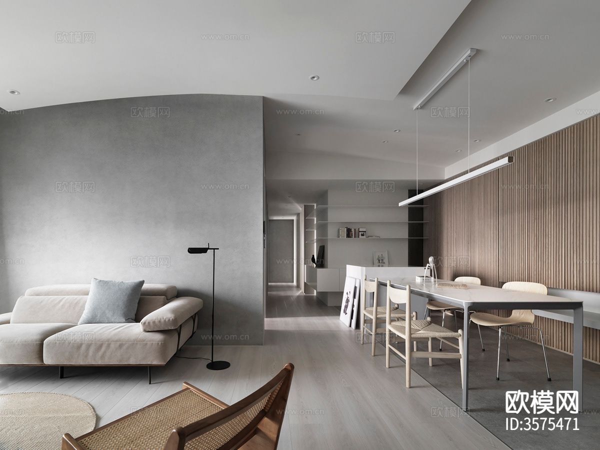 现代极简风客餐厅装修效果图下载（渲染图1）