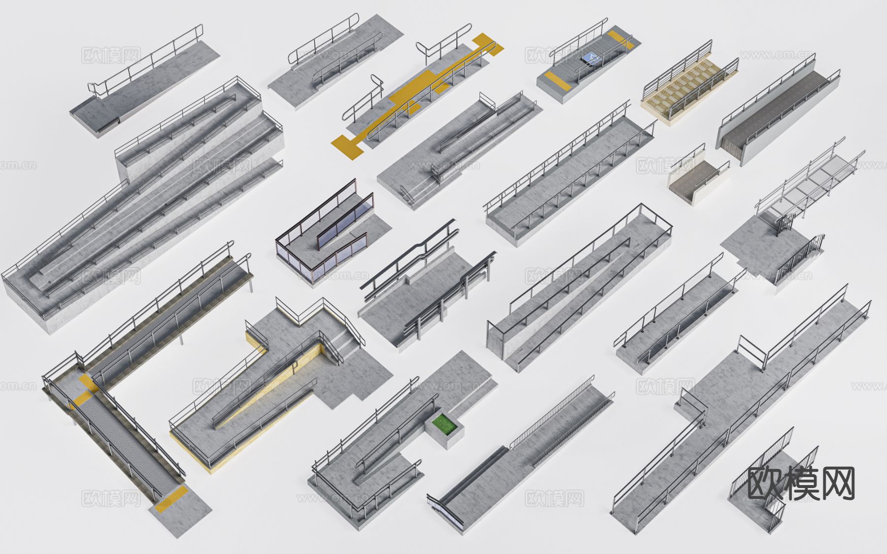 无障碍楼梯 无障碍斜坡su模型下载（渲染图2）