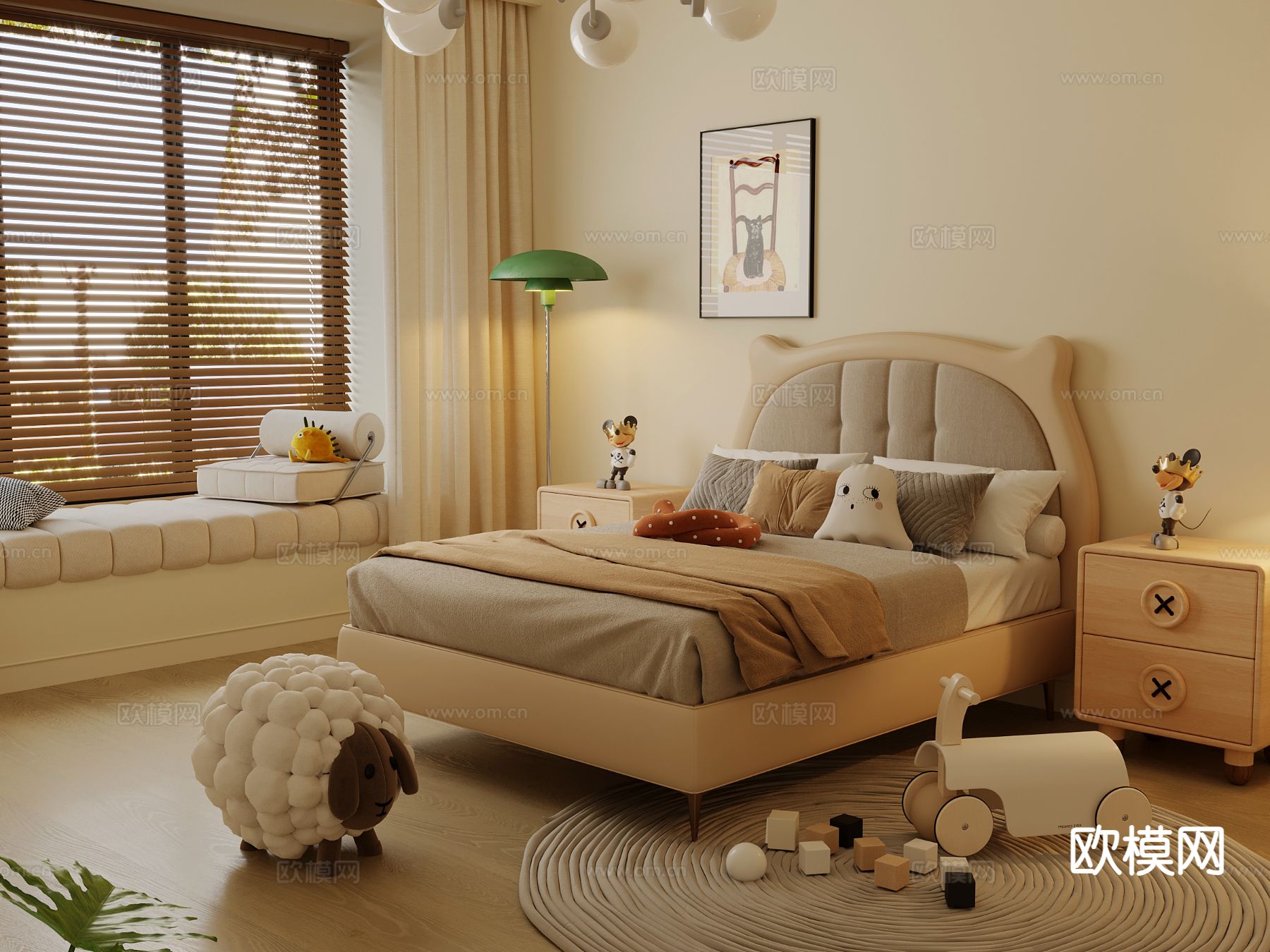 奶油风儿童床3d模型下载